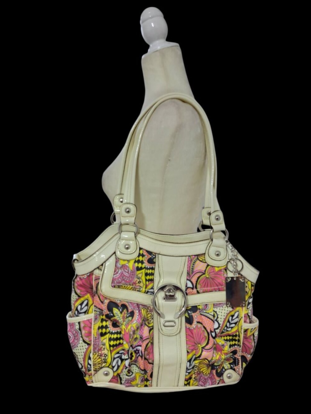 Genna De Rossi Y2K Satchel Bag Shoulder Cream Purse Pink Multi Pockets